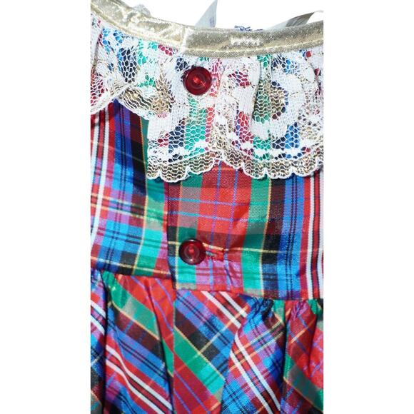 Vintage 80s/90s Plaid Tiered Party Dress Lace Collar Velvet Yoke 2T - Picture 5 of 7